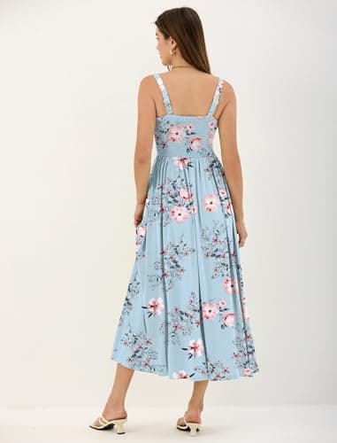 ZAFUL Women's Floral Corset Dress Spaghetti Strap Fit and Flare Flowy A Line Wedding Evening Party Midi Dress Blue L - Thumbnail 3