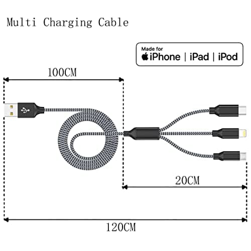 Xnewcable Multi Charging Cable 4ft 2Pack 3 in 1 Charger Cord, Multiple Rapid Nylon Braided Cable USB Charging Cable Multi Phone Charger Cord with Type C Micro Lightning USB Connectors for Cell Phones - Thumbnail 3