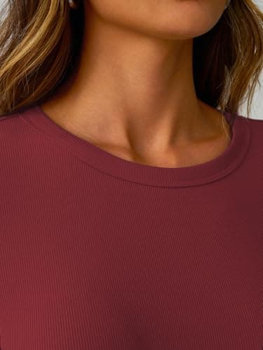 GKBK Ribbed Long Sleeve Tops for Women Fitted Basic Tight T-Shirts Crewneck Cute Layering Tops Lightweight Fall Sweaters 2026 Fashion Outfits Winter Clothes Burgundy - Thumbnail 5
