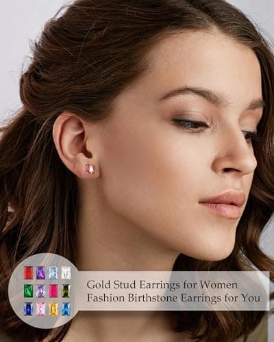 Sistble Emerald Earrings Gold Studs Earring for Women May Birthday Gifts Women Cubic Zirconia Earrings Studs Dainty Birthstone Earrings Thanksgiving Christmas Gift Stocking Stuffers Ideas - Thumbnail 2