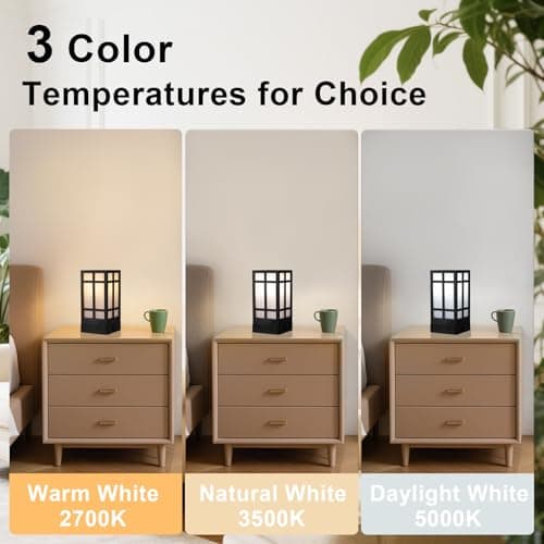 Beside Table Lamp set of 2 with AC Outlet, USB A & C Charging Port,Small Rectangular Nightstand Lamp with Bamboo Linen Shade,LED Bulbs Included,Tabletop Reading Lamp for Living Room/Dorm/Office - Thumbnail 3