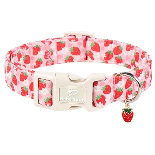 Babole Pet Strawberry Dog Collar Summer Pink Girl Dog Collars for Medium Dogs - Lightweight Adjustable Cute Female Dogs Everyday Collar with Safety Buckle M - Image 1