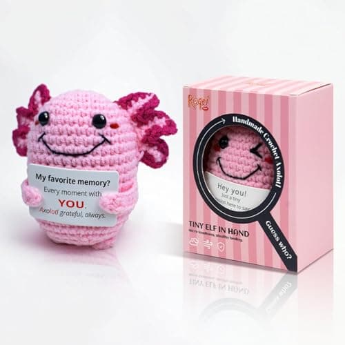 Roqei Crochet Axolotl Mini Handmade Gift - Emotional Uplifting Present with Uplifting Message, Axolotl Craft Toy, Moving Gifts for Women Teen Girl, Farewell Gifts for Coworkers, Family, Friends - Image 1