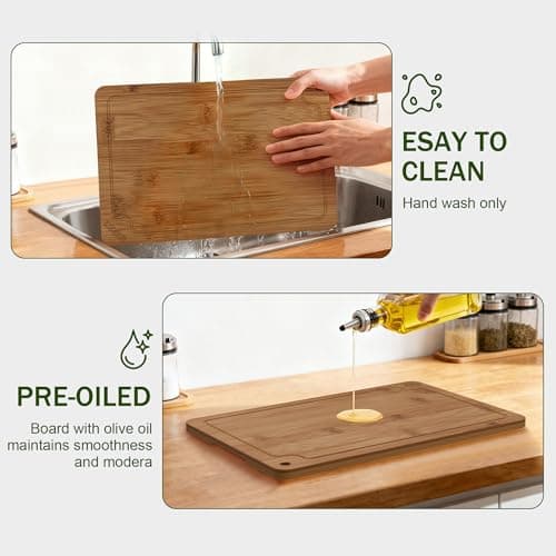 Bamboo Cutting Boards for Kitchen, Wood Cutting Board Set with Juice Grooves & Built-in Handles, Easy Storage & Clean Chopping Board for Meat, Vegetables, Fruit(4 Pcs) - Thumbnail 6