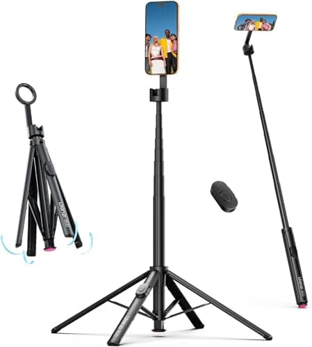 ULANZI Magnetic Phone Tripod-71'' Auto Open Selfie Stick Features Lift to Fold, Extendable Selfie Stick w Remote Cell Phone Tripod Stand for Live Recording Vlog for iPhone 17 16 15 14 Series Black - Image 1