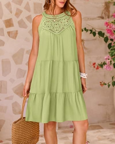 BTFBM Women Summer Dresses 2026 Casual Spring Clothes Sleeveless Halter Neck A-Line Boho Mini Dress Beach Vacation Sundress(Light Green, XX-Large) - Thumbnail 3