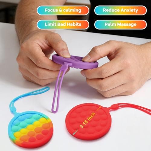 Instant Rebound Fidget Toy with Wrist Strap, No Flip Push Pop Sensory Toy, Continuous Press Bubble Toy for Kids and Adults, Silicone Stress Relief Toy, Keychain Fidget for Travel and School (Rainbow) - Thumbnail 3