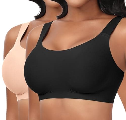 Ganado Seamless Wireless Bras for Women Full Coverage No Underwire Supportive Bras Padded T Shirt Bra Comfort Bralette (Black+Nude, Small) - Image 1