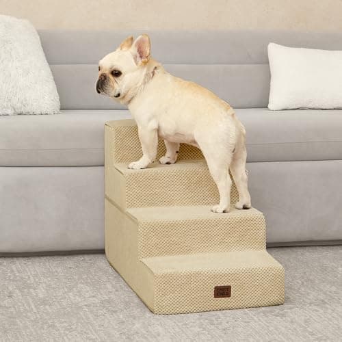 EHEYCIGA Dog Stairs for Bed 18" H, 4-Step Dog Steps for High Bed, Pet Steps for Small Dogs and Cats, Non-Slip Balanced Pet Ramp Indoor, Graige - Thumbnail 4
