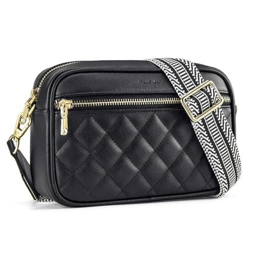 nuoku Quilted Crossbody Bags for Women Wallet Purse with Phone Pocket, Small Travel Purses Anti Theft, Wide Guitar Strap, Black - Image 1