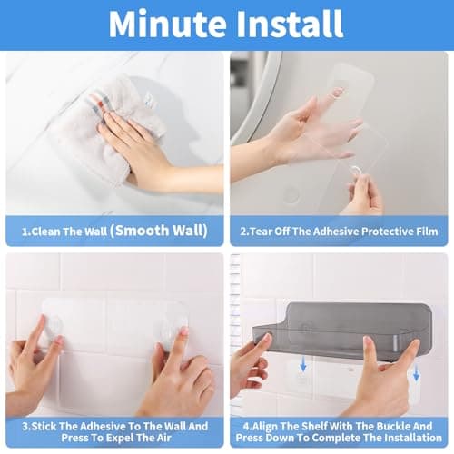 Diesisa 2pc Acrylic Wall Mounted Shower Caddy, Adhesive Shelf, Bathroom Shelves for Wall, Self Adhesive Organizer, No Drilling Hang Walls, for Bathroom, Kitchen, Living Room - Thumbnail 5