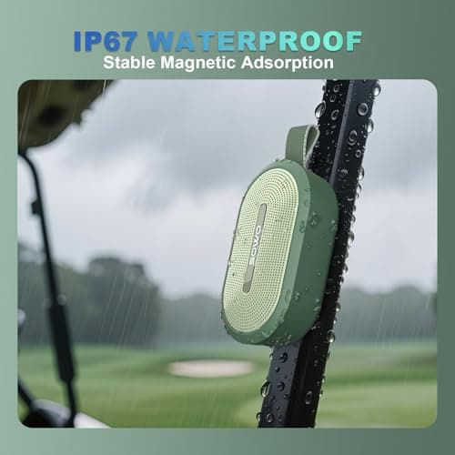 SOWO Wireless Portable Small Speaker, Ultra Magnetic Bluetooth Speaker for Golf Cart, Coverless IP67 Waterproof, 24 H Playtime, Pro Sound, Clip Hanging Design for Outdoor, Indoor - Green - Thumbnail 4