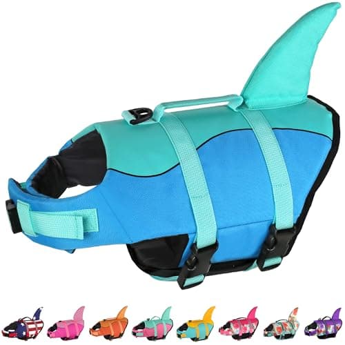 Dogcheer Dog Life Jacket, Cute Shark Dog Life Vest for Swimming Boating with Superior Buoyancy and Rescue Handle, Adjustable Puppy Floating Swim Vest for Small Medium Large Dogs - Pool Blue, S