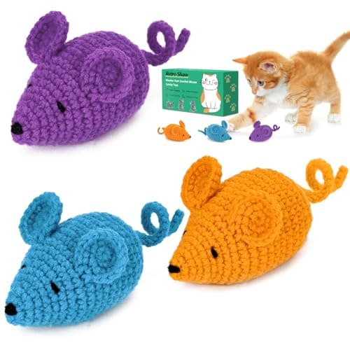 Retro Shaw Catnip Toys Crochet Mice Cat Toys, 3 Pcs Durable Yarn Cat Mouse Toys for Indoor Cats, Stuffed with Natural Catnip & Silvervine Blend, Handmade Interactive Kitten Chew Toy for Teeth Cleaning - Image 1