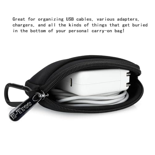 E-Tree Mini Neoprene Pouch Case for Phone Charger Airpods Cables Earphones MagSafe Power Adapter Keys Keychain Small Accessories Storage Organizer Tech Bag, Coin Purse Wallet, Zipper Pocket (Black) - Thumbnail 5