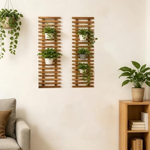 2 Pcs Wall Planter for Indoor Outdoor Plants - Wooden Wall Amounted Plant Holder for Hanging Pots, Vertical Pack Wood Garden Trellis for Climbing Plants Orchid Ivy Vine Rose Patio Home Decor, 35.43" - Thumbnail 4