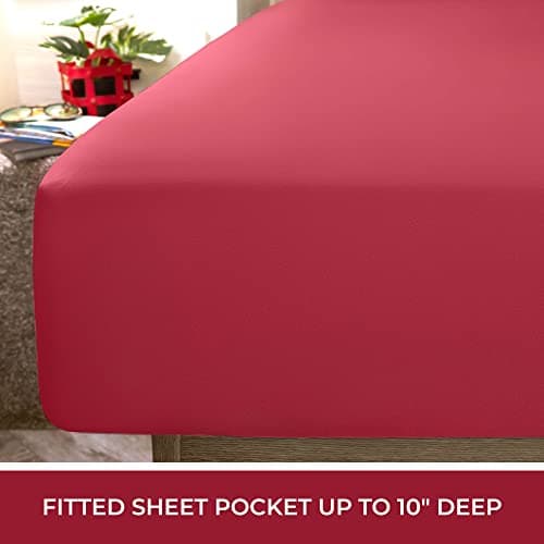 Mellanni RV Short Queen Sheets - 4 PC Iconic Collection Bedding - Hotel Luxury, Extra Soft, Cooling Bed Sheets - Deep Pocket up to 10 inch (RV/Short Queen, Brick Red) - Thumbnail 4