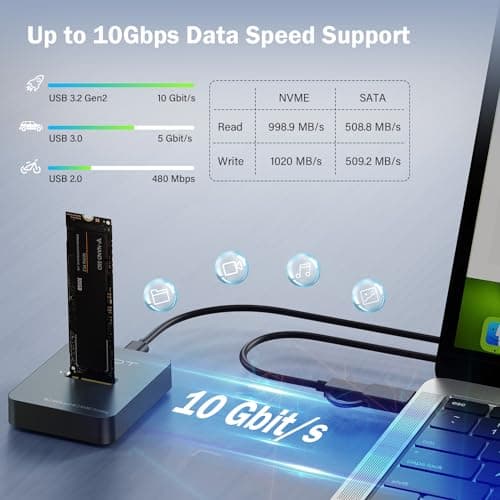 AMZPILOT M.2 NVMe & SATA to USB C Docking Station, M.2 SSD to USB A C Reader Adapter for Both M.2 (M Key, B+M Key) NVMe and SATA NGFF SSD Dock, Size for 2280 2260 2242 2230 Enclosure - Aluminum Alloy - Thumbnail 4