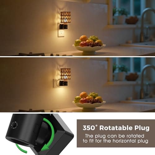 L LOHAS LED Night Lights Plug into Wall, Cylindrical Ironwork Boho Lampshade Decor Night Light, 350° Rotatable Dusk to Dawn Sensor Vintage Nightlight, Dimmable for Bedroom Living Room Hallway - Thumbnail 5