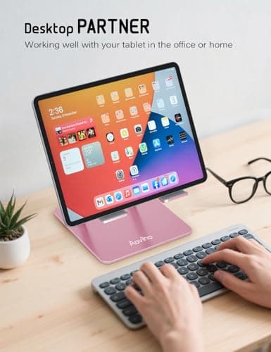 Aoviho Tablet Stand Holder for Desk, Adjustable Aluminum Desk Accessories, Stable Desktop Stand for Office Home,Compatible with iPad Pro Air Mini, Samsung Tablets, Rose Gold - Thumbnail 4
