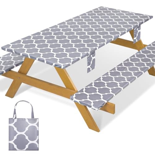 memKiya Fitted Waterproof Picnic Table Cover with Bench Covers Elastic Polyester 72In Camping Tablecloths for 6Foot Rectangle Tables Summer Fall Glamping Roadtrip Stuff Festival Vacation Items Gift - Image 1