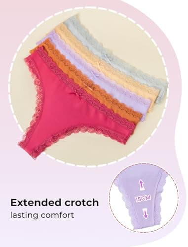 voenxe Seamless Thong for Women,No Show Lace Underwear,Ladies Breathable Comfort Panties Soft Gym Sport Undies,Tanga,5-Pack Assorted - Thumbnail 6