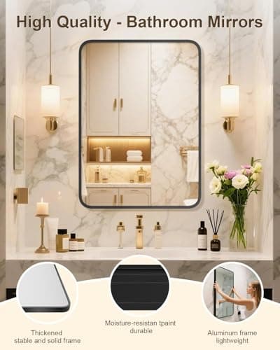NBGV 22" x 30" Bathroom Mirror Black Bathroom Mirrors for Over Sink Modern Bathroom Vanity Mirror for Bedroom Entryway or Living, Metal Framed HD Tempered Glass Room Horizontal or Vertical - Thumbnail 6