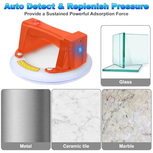 SONEE Electric Suction Cup, 8"-600 lbs Max Load Vacuum Suction Lifter, Digital Display, Auto Start Pump, Detachable Battery, Suction Cup Tool for Glass, Granite, Tile, Metal, Windshield (Orange) - Thumbnail 3