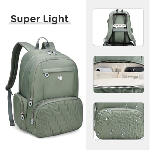 Swissdigital Design Travel Backpack for Women, 15.6 inch Laptop College Grayish Medium Simple Modern Backpacks for School with USB Charging Port for Womens Girls | SD1711-27 - Thumbnail 5