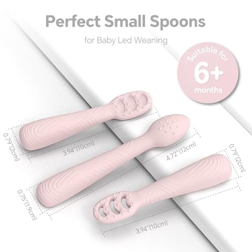Baby Spoons Self-Feeding 6+ Months, 6 Pack Silicone Training Spoon Set for Baby Led Weaning, 3-Stage & Easy Grip First Utensils for Toddlers Learning Eating Essentials, Dishwasher Safe (Pink Rose) - Thumbnail 3