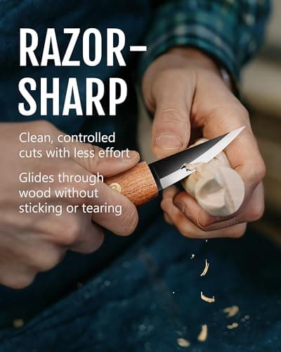 RAVS Wood Carving Sloyd Knife with Leather Strop & Polishing Compound, High Carbon Steel Whittling Knife with Leather Sheath, Chip Wood Carving Tools with Ergonomic Handle for Beginners &Professionals - Thumbnail 2