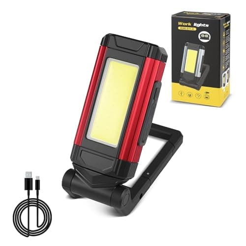 LED Magnetic Work Light, Portable USB Rechargeable COB Light, with Kickstand and Carabiner, 360° Rotating and 180° Rotate Folding Flashlight for Car Repairing, Workshop, Household and Emergency Use