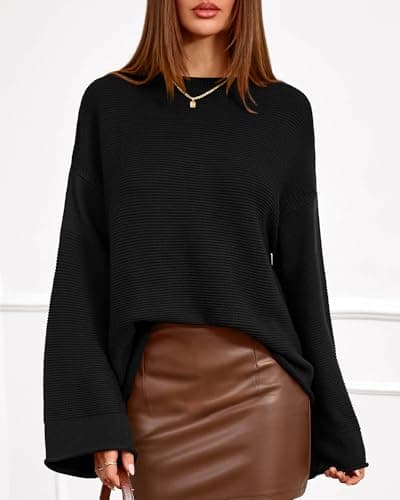 KIRUNDO Oversized Sweaters for Women Ribbed Knit Chunky Long Sleeve Tunic Sweater Pullover Tops Fall Winter Clothing(Black, Small) - Thumbnail 4