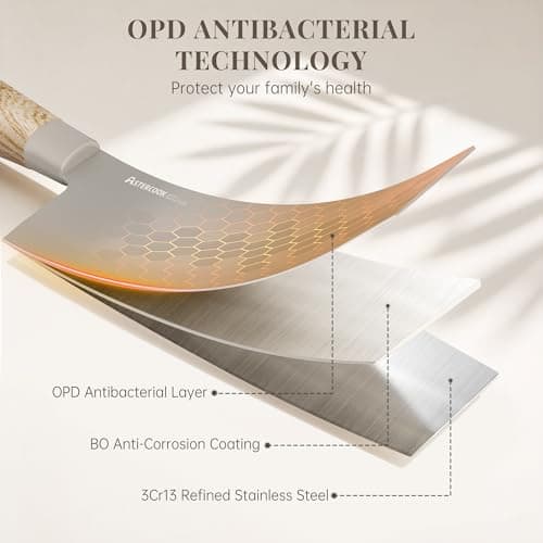 Astercook Knife Set, 6-Piece Kitchen Knife Set with Block, High Carbon Stainless Steel Ultra Sharp Kitchen Knives, Wood Grain Handle, Dishwasher Safe Knife Block Set, Khaki - Thumbnail 6