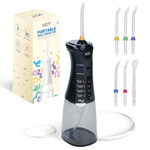 VCIT OrthoWave Water Flosser for Teeth, 350ML Portable Cordless Oral Irrigator, IPX7 Waterproof, 4 Modes & 6 Jet Tips, FDA Cleared, 1400-2000 PPM Pulse, for Braces, Sensitive Gums & Travel