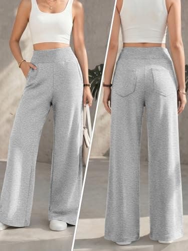 ATHMILE Wide Leg Sweatpants Women Baggy High Waist Cute Lounge Casual Pants Fall Winter Spring Clothes with Pockets Grey - Thumbnail 2