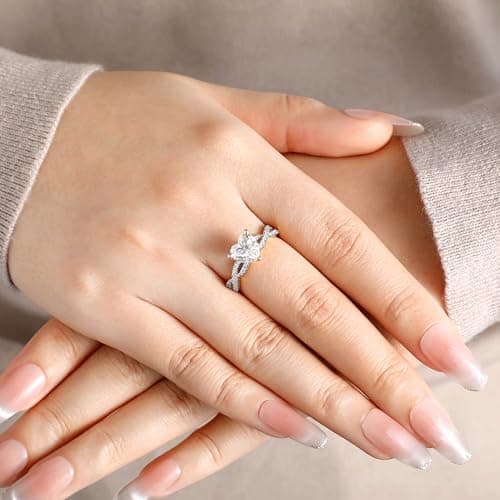 SILVERNANA 2ct Heart Moissanite Engagement Ring for Women 925 Sterling Silver Twisted Vine Pave Band Heart Solitaire Promise Ring for Her Size 4.5 - Thumbnail 3