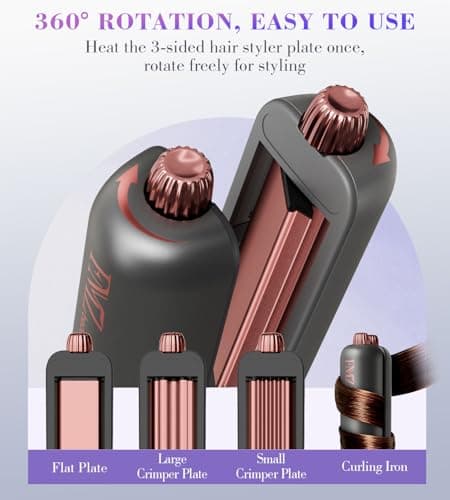 FMZ Flat Iron Hair Straightener Curler and Crimper, Professional 4 in 1 Hair Styling Irons for Straightening, Crimping, Curling, Dual Voltage, Auto Shut-Off, Small and Portable for Women Travel Home - Thumbnail 2