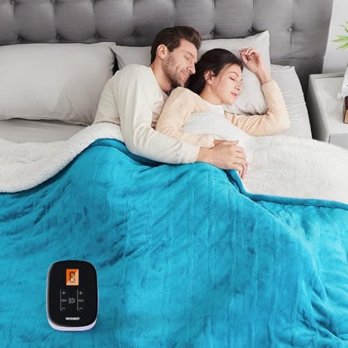 WOOMER Electric Heated Blanket Twin Size, Soft Flannel Fast Heating Blanket, Teal Color, 62"x 84", 10 Heating Levels & 0.5-12H Auto Off, Over-Heat Protection - Image 1