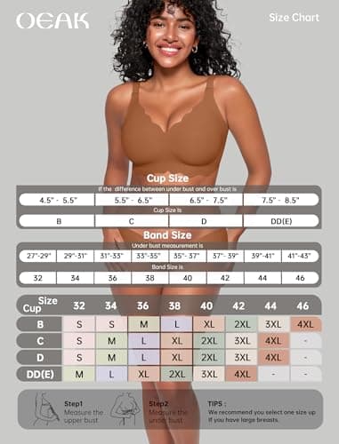 OEAK Women Bras No Underwire Scalloped Push Up Buttery Soft Tshirt Bra Seamless Full Coverage Convertible Everyday Bra Coffee M - Thumbnail 6