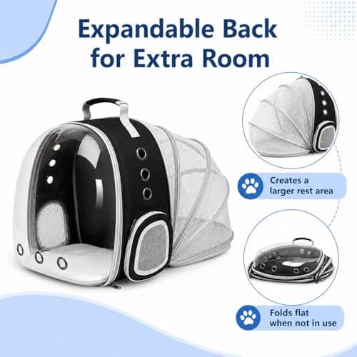Cat Backpack Carrier Back Expandable Bubble Pet Carrier Backpack for Large Cat, Kitten and Dog, Designed for Hiking, Travelling and Outdoor Use (Back Expandable-Black) - Thumbnail 3