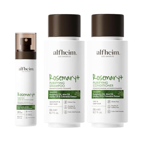 ALFHEIM Rosemary Shampoo Conditioner Leave-in Conditioner 3-piece set Deep Cleansing Scalp Care Strengthens Roots & Prevents Flatness Sulfate & Paraben-Free for Oily Scalp & Sensitive Skin - Image 1