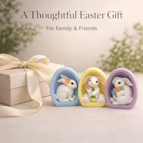 GoGnome Resin Easter Bunny Alcove Figurines, Set of 3 – Pastel Egg Frame Bunny Decor, Spring Shelf & Mantel Display, Cute Seasonal Home Accent (Blue/Yellow/Purple) - Thumbnail 4