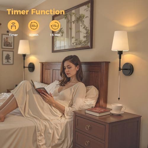 DORESshop Battery Operated Wall Sconce Set of 2, Wall Light Wireless Easy to Install, Dimmable and Adjustable Sconce Wall Decor, Rechargeable Wall Lamp for Bedroom, Living Room, Black and Glass 24.6in - Thumbnail 4