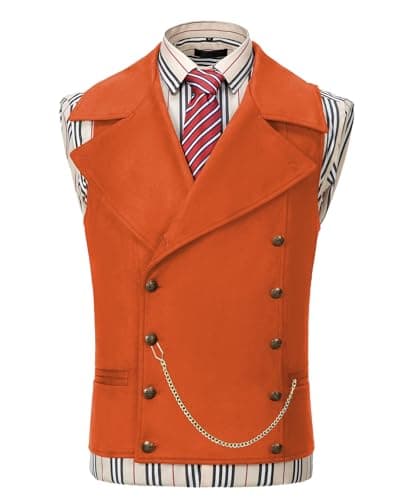 Ceehuteey Mens Suit Suede Double Breasted Vest Classic Groomsmen Wedding Waistcoat Leather Big Lapel(L,Orange) - Image 1