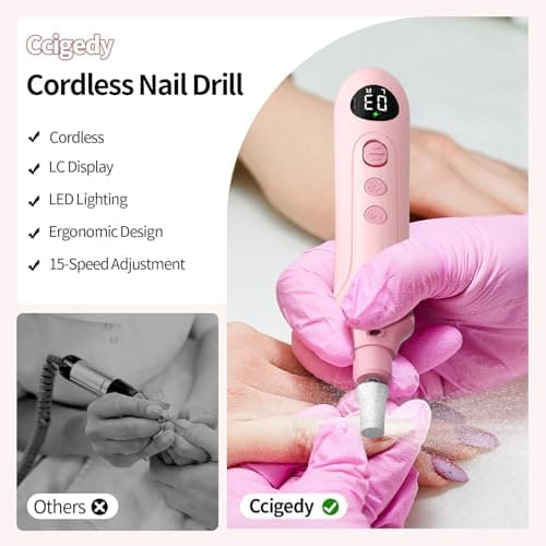 Electric Nail Drill Kit, Nail Filer Electric with LCD & Lamp, Rechargeable Pedicure Tools for Feet, Toenail Grinder for Thick Toenails, Cordless Nail Dremel Tools for Women & Men - Thumbnail 5