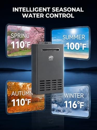 Propane Tankless Water Heater Outdoor, 5.2 GPM 130000 BTU On Demand Hot Water Heater with Remote Control, 110V Residential Instant Propane Waterheater - Thumbnail 4