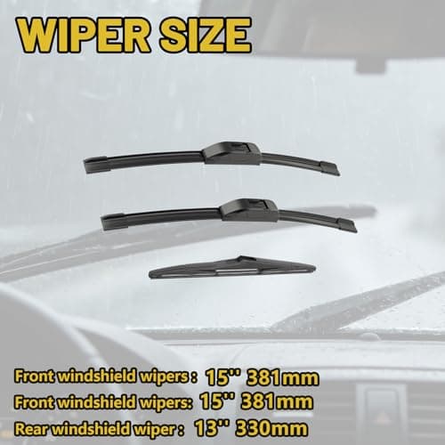 3 Pack Windshield Wipers Replacement for Jeep Wrangler 2007-2017, Wiper Blades 15"+15" Front & 13" Rear, All Weather Automotive Windshield Wipers Blade Sets - Thumbnail 3