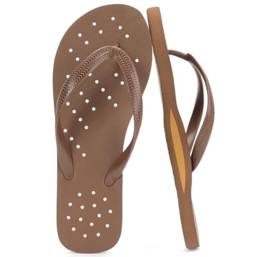 STQ Shower Shoes Men Quick Drying Flip Flops Non-Slip, Dark Brown Size 10 - Image 1