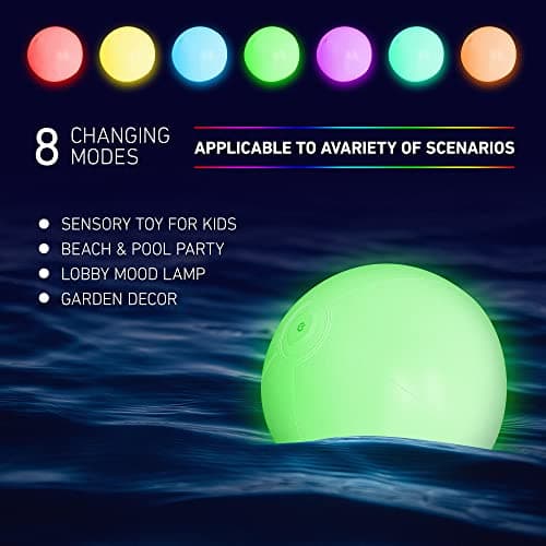 FLAMDYNO Pool Toys, 8 Pack 12" Light Up Beach Balls with 8 LED Modes, Up to 60H Glow Pool Balls, IP67 Waterproof & Leak-Resistant Inflatable Beach Balls for Kids 3-10, Pool Party Games & Decorations - Thumbnail 4